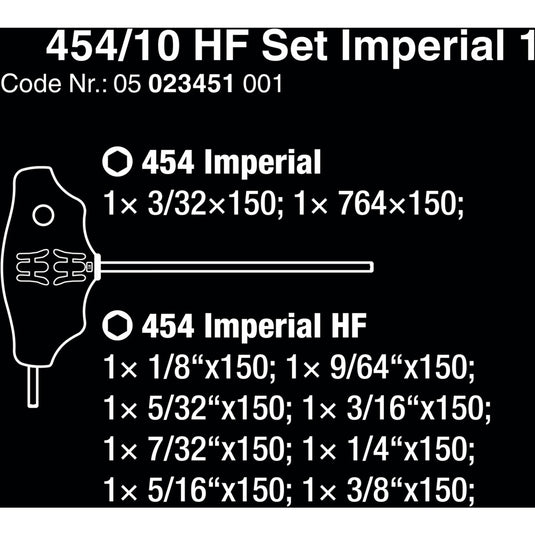 Wera 454 10 hf set imperial 1 stiftsleutelset t-greep hex-plus (zwart groen, met vasthoudfunctie, duims, 10-delig)