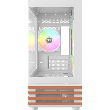 Thermaltake view 170 ws argb mini tower behuizing (wit houtkleur | 2x usb-a | rgb | tempered glass)