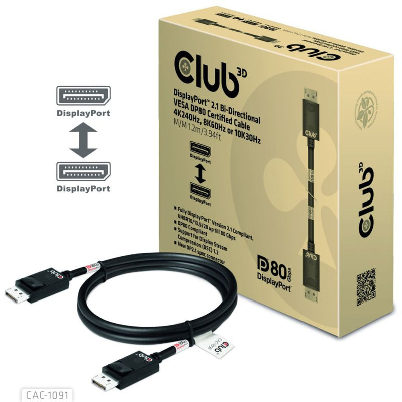Load image into Gallery viewer, Club 3d gecertificeerde displayport 2.1 kabel (zwart, 1,2 meter, 8k)
