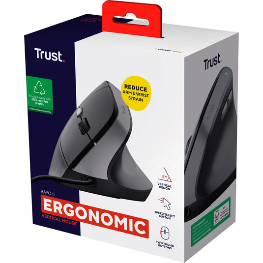 Trust bayo ii ergonomische muis (zwart, 800 dpi - 2.400 dpi)