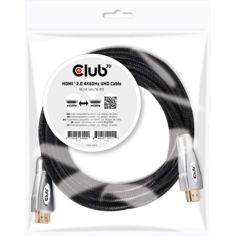 Load image into Gallery viewer, Club 3d hdmi 2.0 kabel (zwart zilver, 5 meter, 4k 60hz)
