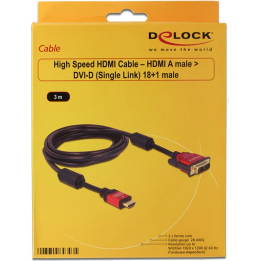 Delock high speed hdmi - hdmi a male > dvi male adapter (zwart, 3 meter)