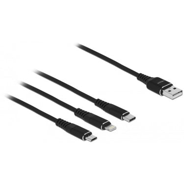 Delock usb charging cable 3 in 1 for lightning, micro usb, usb-c kabel (zwart, 1 meter)