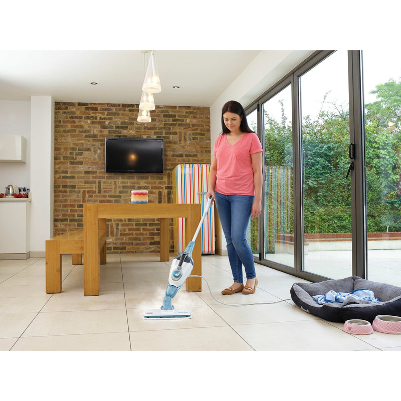 Load image into Gallery viewer, Black+decker fsmh1321 1600w steam-mop met 6 accessoires stoomreiniger (wit blauwgrijs)

