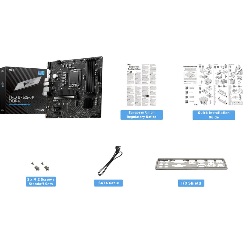 Load image into Gallery viewer, Msi pro b760m-p ddr4 socket 1700 moederbord (zwart, raid, gb-lan, sound, µatx)
