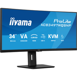 Iiyama prolite xcb3497wqsnp-b1 34 curved ultrawide monitor (zwart, 2x hdmi, displayport, 2x usb-a, 3x usb-c, rj-45)