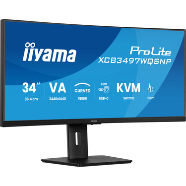 Iiyama prolite xcb3497wqsnp-b1 34 curved ultrawide monitor (zwart, 2x hdmi, displayport, 2x usb-a, 3x usb-c, rj-45)