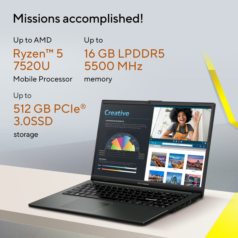 Load image into Gallery viewer, Asus vivobook go 15 e1504fa-bq5403w 15.6 laptop (zwart | ryzen 5 40 | radeon 610m | 8 gb | 512 gb ssd)
