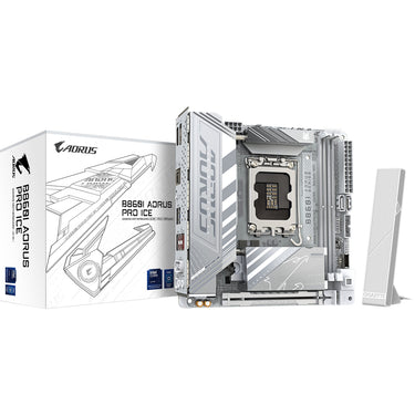 Gigabyte b860i aorus pro ice socket 1851 moederbord (zilver, raid, 2.5gb-lan, wi-fi 7, bt, sound, mini-itx)