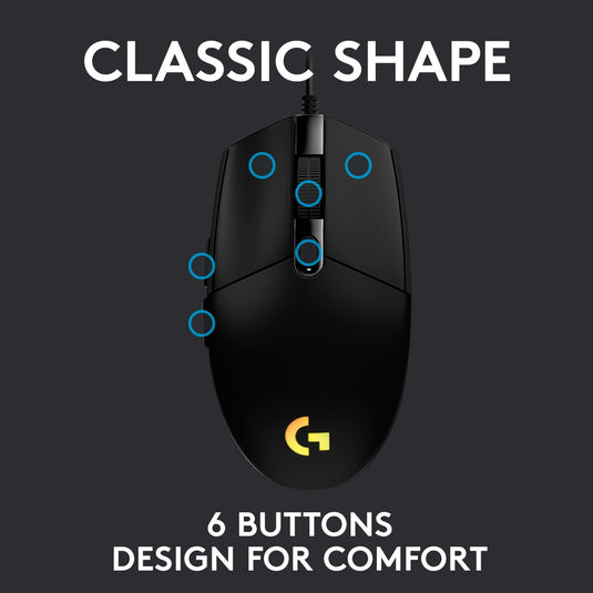 Logitech g203 lightsync gaming muis (zwart, 200 - 8000 dpi, rgb leds)