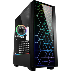 Sharkoon rgb lit 100 midi tower behuizing (zwart | 3x usb-a | rgb | window)