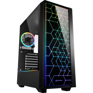 Sharkoon rgb lit 100 midi tower behuizing (zwart | 3x usb-a | rgb | window)