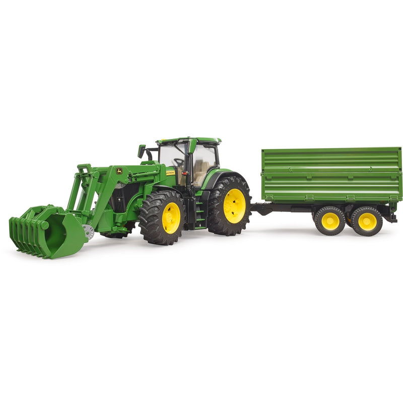 Load image into Gallery viewer, Bruder john deere 7r 350 met frontlader en transportaanhanger modelvoertuig (03155)
