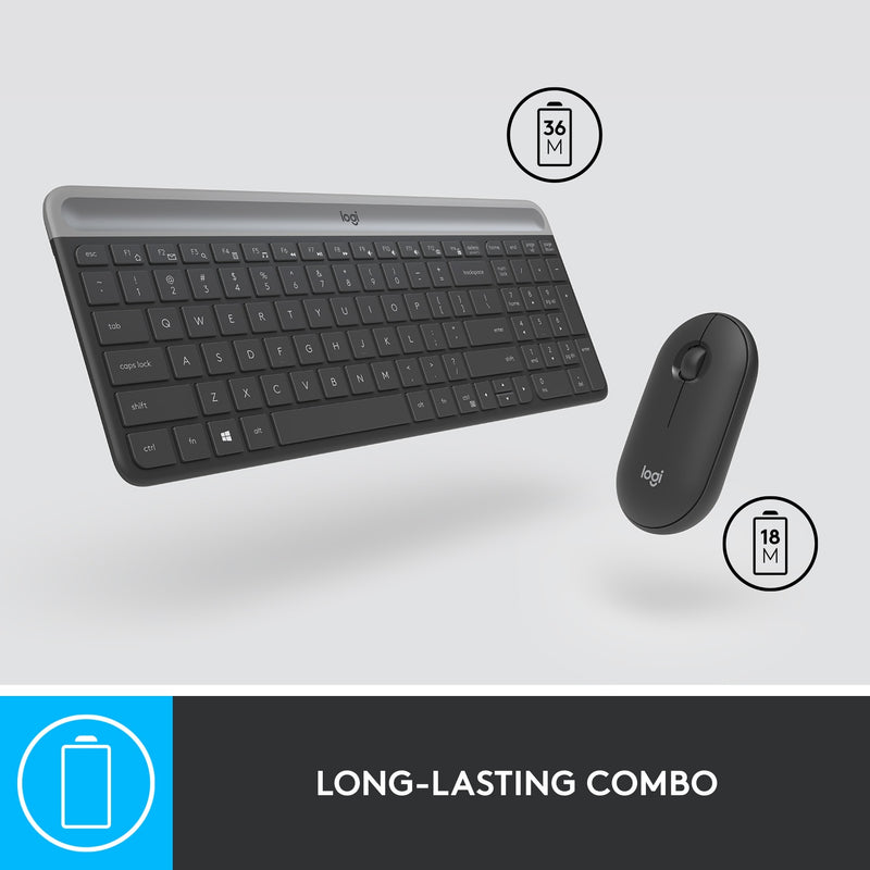 Load image into Gallery viewer, Logitech mk470 slim wireless keyboard and mouse combo , desktopset (zwart, us-international, scissor switches, 1000 dpi)
