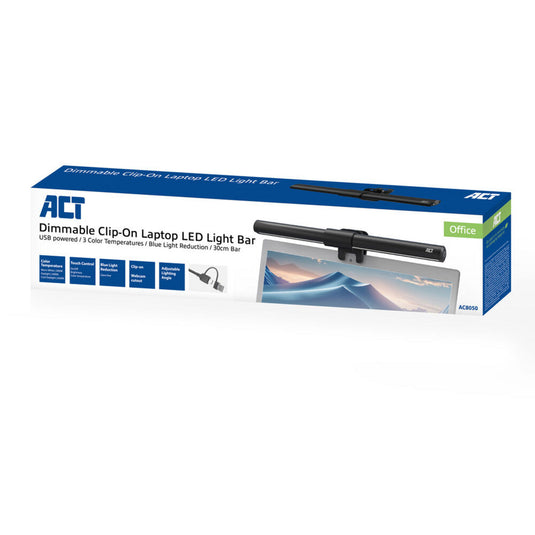 Act connectivity dimbare clip-on laptop led-lichtbalk led-bar (zwart, usb-voeding, 3000k-6500k)