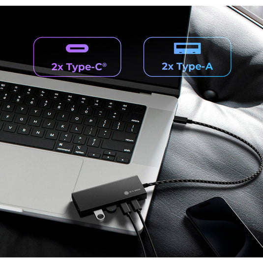 Icy box ib-hub1436-cpd usb-hub (zwart, 2x usb-a, 2x usb-c)