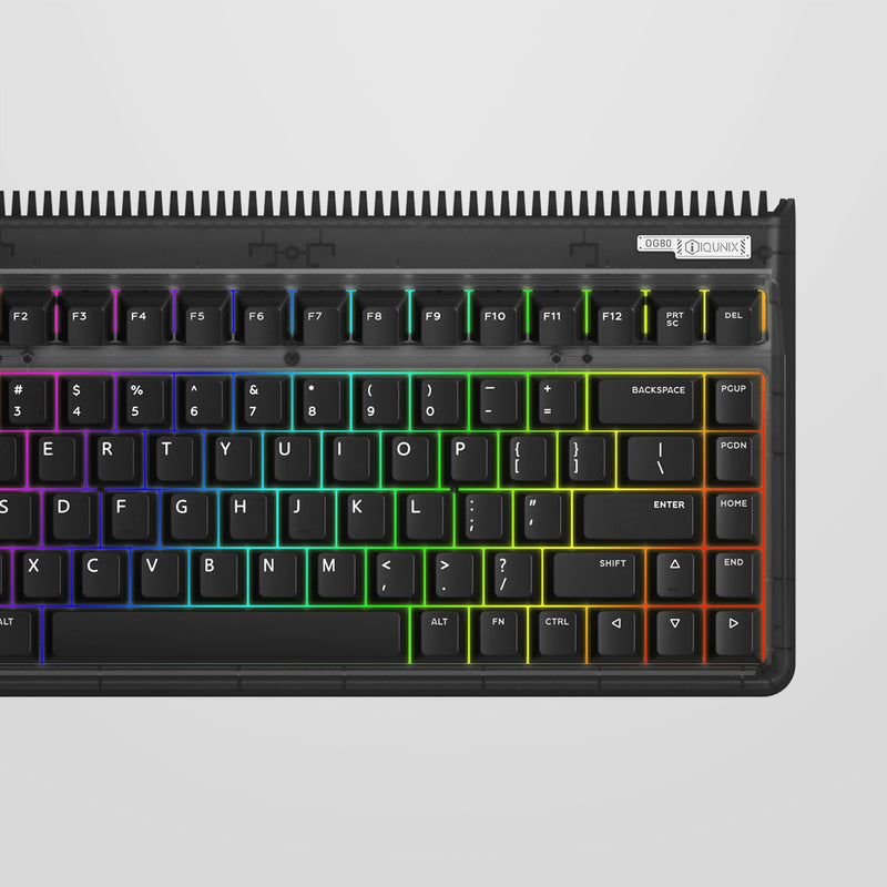 Load image into Gallery viewer, Iqunix og80 dark side wireless mechanical keyboard, gaming toetsenbord (zwart, us lay-out, cherry mx blue, rgb leds, 80% (tkl), hot-swappable, pbt, 2.4ghz | bluetooth 5.1 | usb-c)
