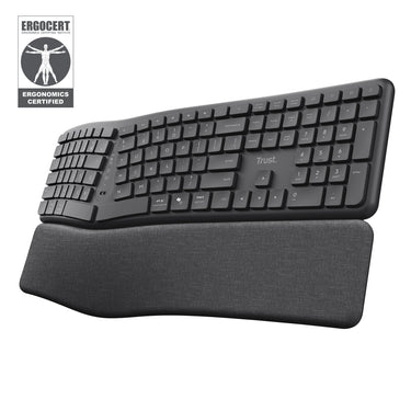 Trust keyra ergonomisch draadloos toetsenbord (zwart, us lay-out (qwerty), 100%, 2.4 ghz usb | bluetooth)