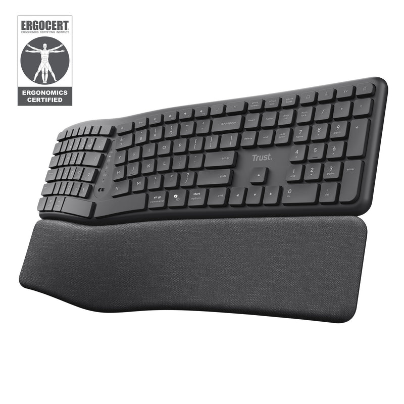 Load image into Gallery viewer, Trust keyra ergonomisch draadloos toetsenbord (zwart, us lay-out (qwerty), 100%, 2.4 ghz usb | bluetooth)
