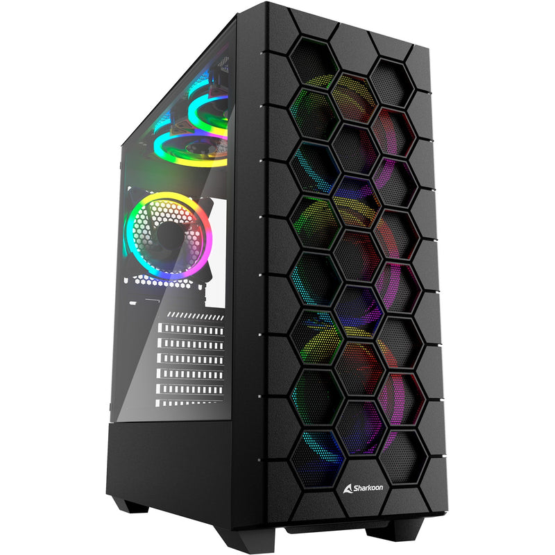 Load image into Gallery viewer, Sharkoon rgb hex midi tower behuizing (zwart | 2x usb-a | 1x usb-c | rgb | tempered glass)
