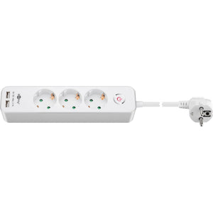Goobay 3-weg stekkerdoos met schakelaar en usb stekkerdoos (wit, kabel 1.5 meter, 2x usb-a)