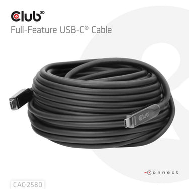 Club 3d full-feature usb-c kabel, 15m (zwart, 8k60hz 10gbps 60w)