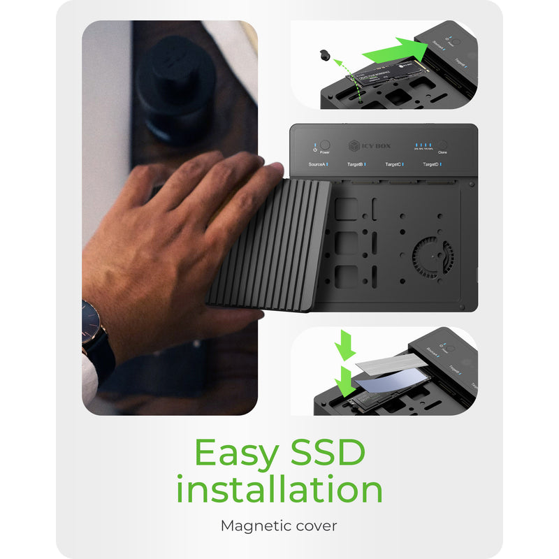 Load image into Gallery viewer, Icy box ib-4013mcl-c4 4-bays usb4® duplicator (1:3 klonen) dockingstation (zwart)
