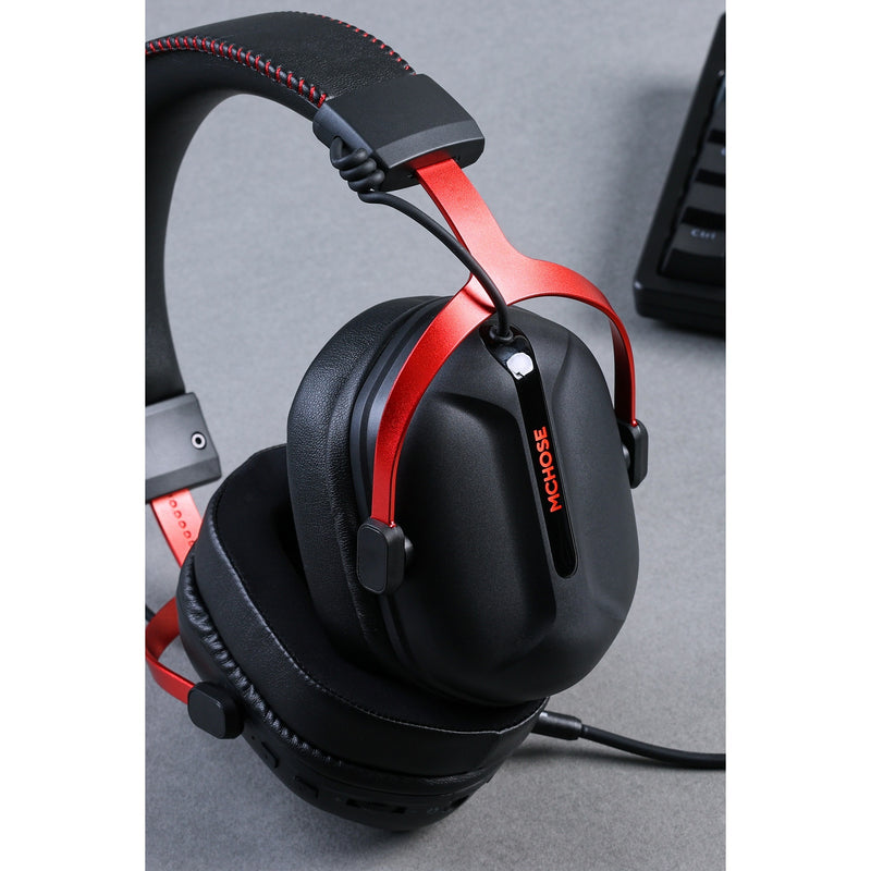 Afbeelding laden in galerijviewer, Mchose s9 pro wireless over-ear gaming headset (zwart rood, pc laptop playstation switch smartphone, 2.4g bluetooth wired type-c )
