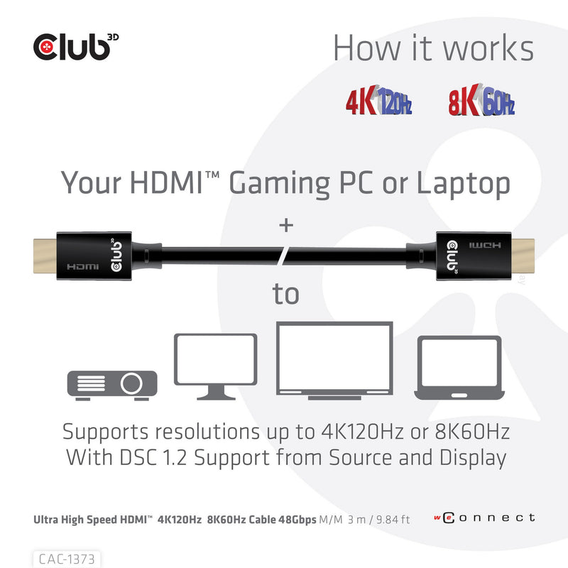 Load image into Gallery viewer, Club 3d gecertificeerde ultra high speed hdmi 2.1 kabel (zwart, 3 meter, 8k)
