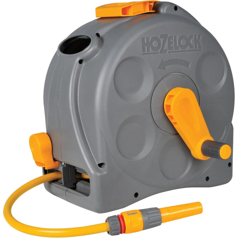 Load image into Gallery viewer, Hozelock 2415 compact enclosed reel 2 in 1 slanghaspel (grijs geel, 25 meter)
