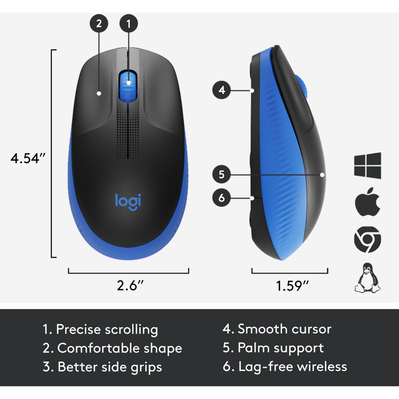 Load image into Gallery viewer, Logitech m190 full-size wireless mouse (blauw, 1000 dpi)
