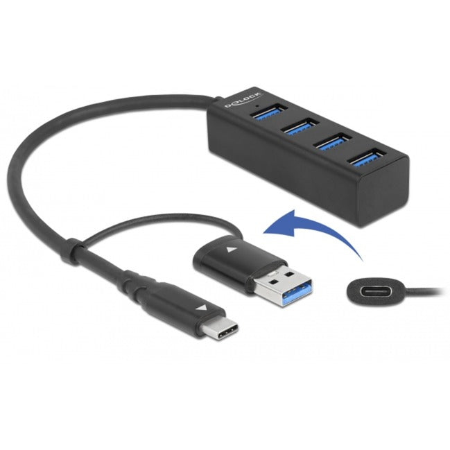 Load image into Gallery viewer, Delock 4-poorts usb 3.2 gen 1 hub met usb type-c of usb type-a aansluiting usb-hub (zwart)
