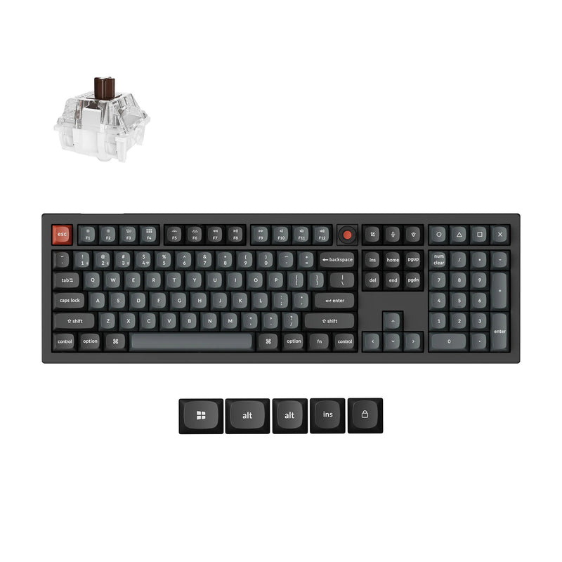 Afbeelding laden in galerijviewer, Keychron v6w-d3 8k qmk wired custom mechanical keyboard (zwart, us lay-out (qwerty), super brown, 100%, rgb leds, double-shot pbt, hot swap, 8k, knop)
