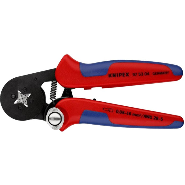 Load image into Gallery viewer, Knipex zelfinstellende krimptang voor adereindhulzen 97 53 04 sb (rood blauw, met zij-invoering)
