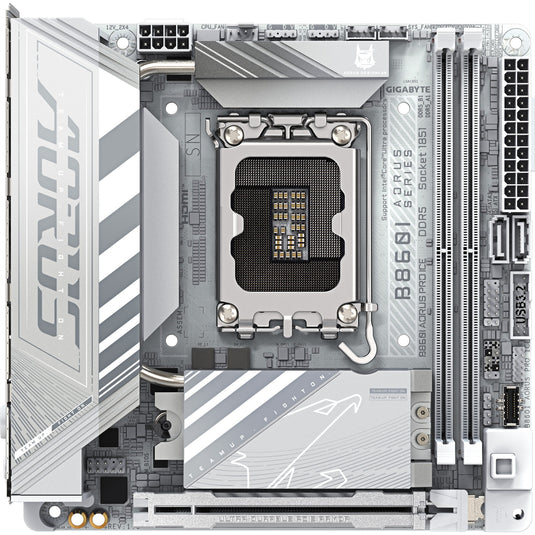 Gigabyte b860i aorus pro ice socket 1851 moederbord (zilver, raid, 2.5gb-lan, wi-fi 7, bt, sound, mini-itx)