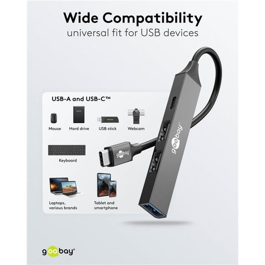 Goobay slanke usb-hub met 4 poorten, usb-c naar usb-c usb-a, 5 gbit s (lichtgrijs)