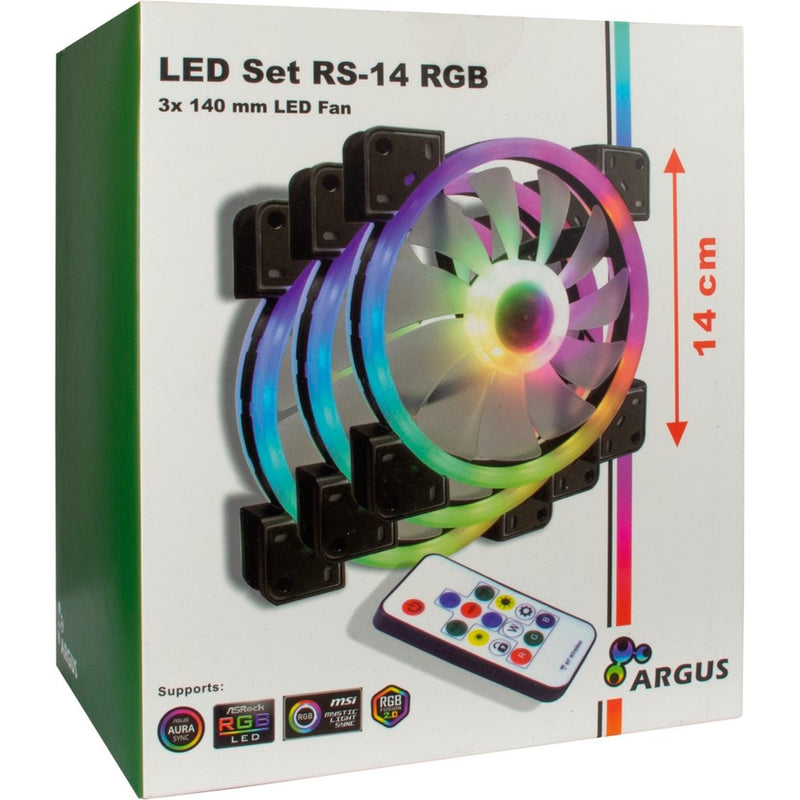 Load image into Gallery viewer, Inter-tech argus rgb fan set rs-14 case fans (zwart, 3 stuks, 140 x 140 x 25 mm, pwm)
