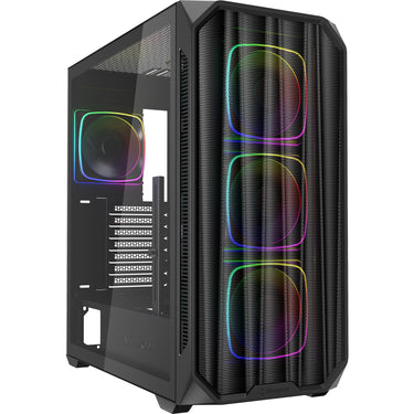 Sharkoon ak5m rgb midi tower behuizing (zwart | 2x usb-a | 1x usb-c | rgb | tempered glass)