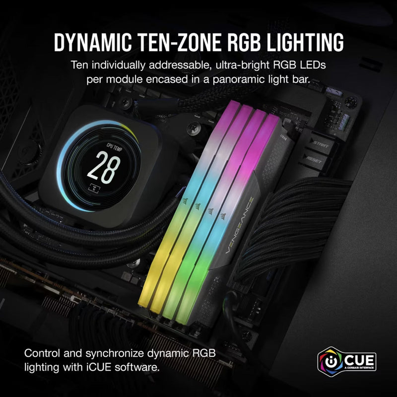 Load image into Gallery viewer, Corsair vengeance rgb 32 gb ddr5-6000 (2x 16 gb) werkgeheugen (zwart, cmh32gx5m2d6000z38, xmp, expo)
