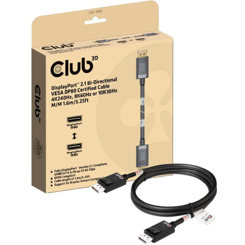 Load image into Gallery viewer, Club 3d gecertificeerde displayport 2.1 kabel (zwart, 1,6 meter, 10k)
