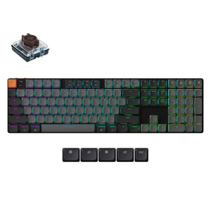 Keychron k5x-b3 mechanisch toetsenbord (zwart, us lay-out (qwerty), mechanical brown, 100%, rgb, shine-through abs keycaps, bluetooth usb-c)