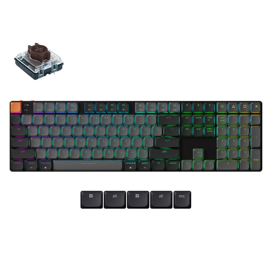 Keychron k5x-b3 mechanisch toetsenbord (zwart, us lay-out (qwerty), mechanical brown, 100%, rgb, shine-through abs keycaps, bluetooth usb-c)