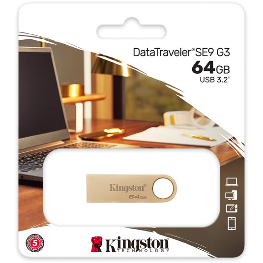 Kingston datatraveler se9 g3 64 gb usb-stick (goud, dtse9g3 64gb, usb-a 3.2 (5 gbit s))
