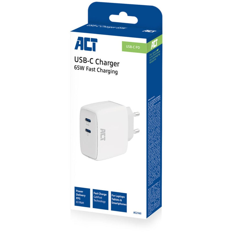Load image into Gallery viewer, Act connectivity usb-c lader 65w 2-port met power delivery pps en ganfast (wit)
