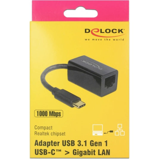 Delock usb-c 3.2 gen 1 naar rj-45 gigabit lan adapter (zwart, 10 100 1000 mbps)