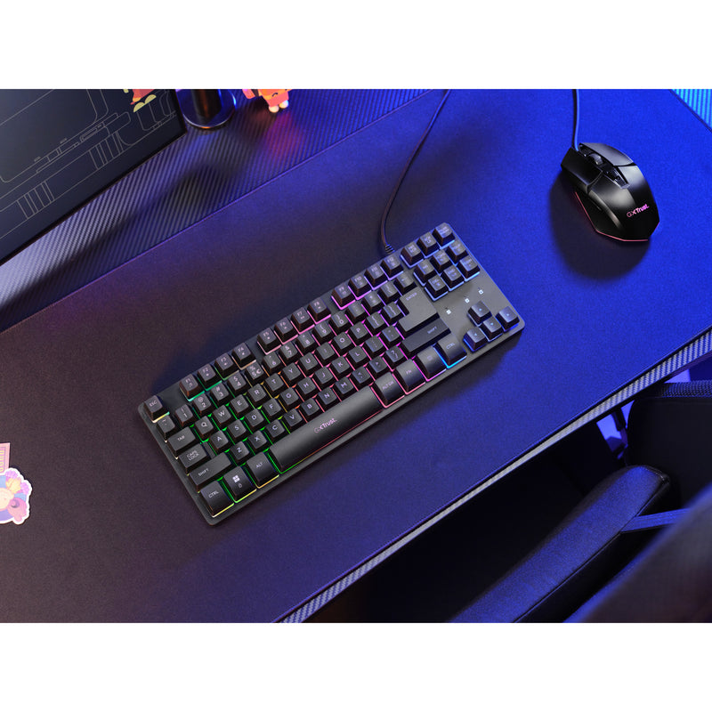 Load image into Gallery viewer, Trust gxt 833 thado toetsenbord met tkl-verlichting (zwart, us lay-out (qwerty), 80% (tkl), rgb)
