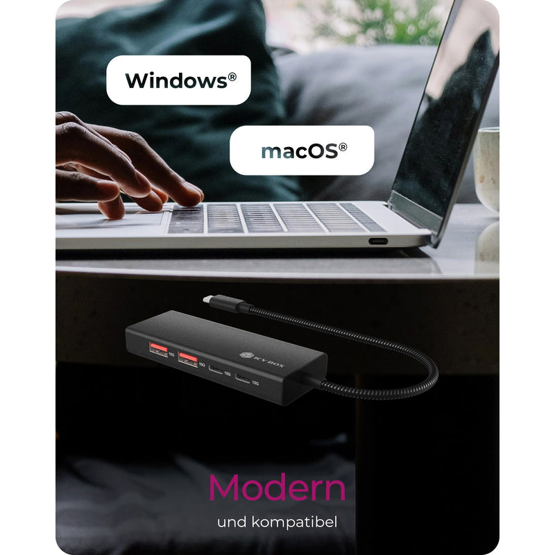 Load image into Gallery viewer, Icy box ib-hub1436-cpd usb-hub (zwart, 2x usb-a, 2x usb-c)
