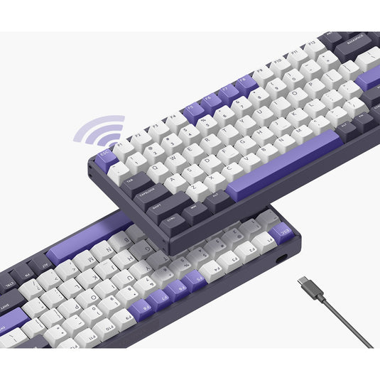 Iqunix f97 lavandin wireless mechanical keyboard (lavendel, us lay-out (qwerty), cherry mx brown, 96%, rgb leds, hot-swappable, pbt, 2.4ghz | bluetooth 5.1 | usb-c)