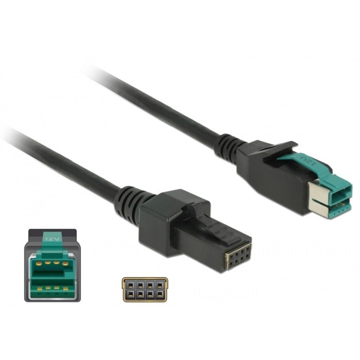 Load image into Gallery viewer, Delock poweredusb kabel male 12 v > 2 x 4 pin male voor pos printers en terminals (zwart, 2 meter)
