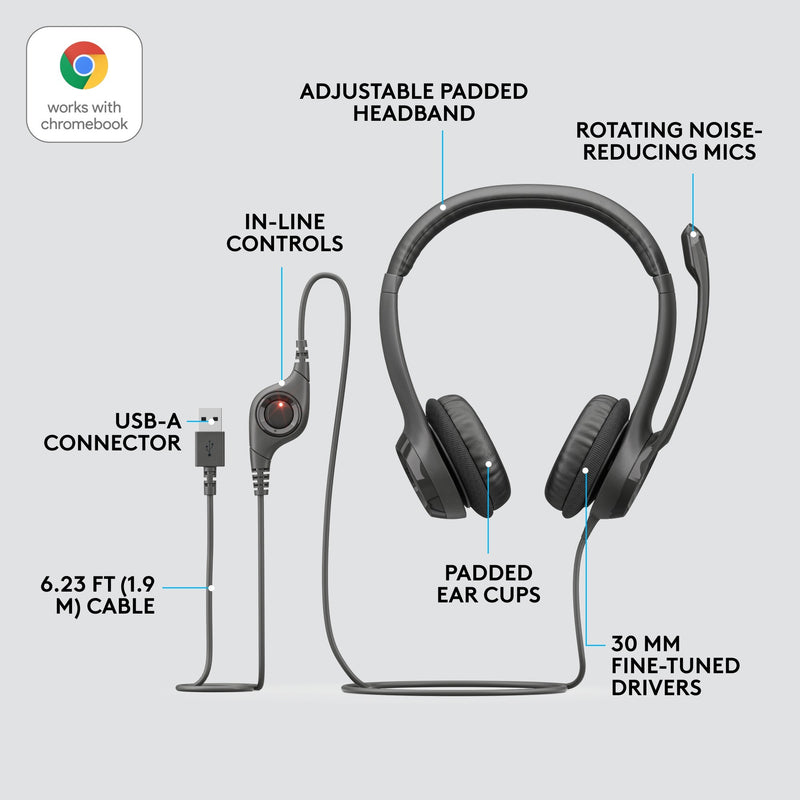 Load image into Gallery viewer, Logitech usb headset h390 on-ear (zwart, retail)
